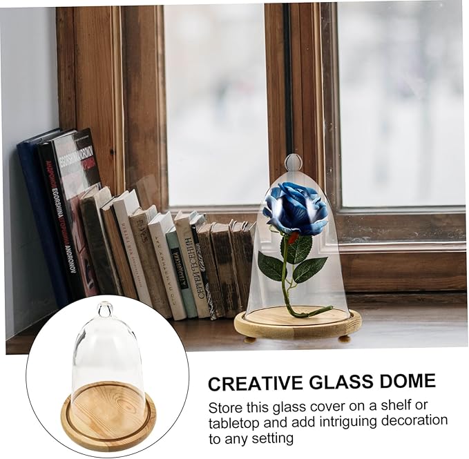 Garneck 1set Elegant Preserved Flower Glass Dome Base Creative Landscape Display for Home and Car Interior for