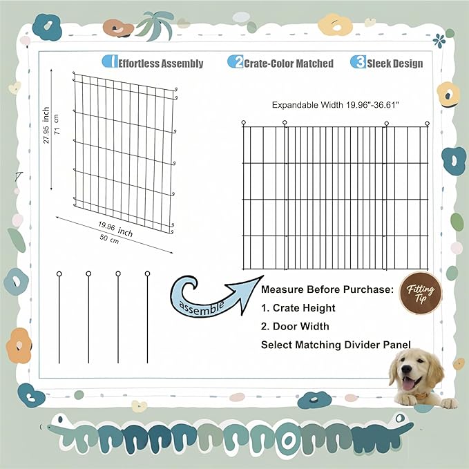 Dog Crate Divider Panel - 2 Pack Black Metal, Compatible with 42"-48" & Other Crate Sizes, 28" H x Adjustable Width 19.96"-36.61"(Dog Crate NOT Included)