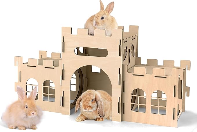 HIIMALEX Extra Large Bunny Castles Hideout Split Balcony for Indoor Bunnies Climbing Tower with Tunnel Sturdy House for Rabbits Ferrets Guinea Pigs Hamsters Ventilated Enrichment Toys Habitat