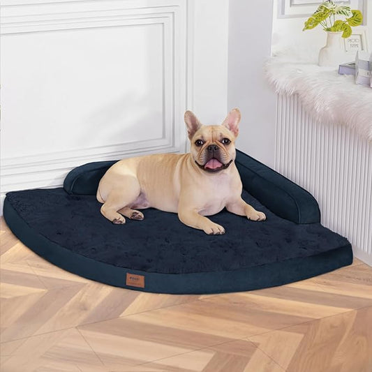 MEKIY Large Orthopedic Dog Bed with Sides Big Dog Beds with Removable Washable Cover Non-Slip Waterproof Pet Bed for Medium Large Dogs - Navy Blue L