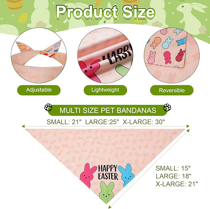 Easter Dog Bandanas XLarge 2PCS, 4 Pattern Colorful Scarf for Boy and Girl, Triangle Reversible Bibs Breed for Puppy Cats Pets