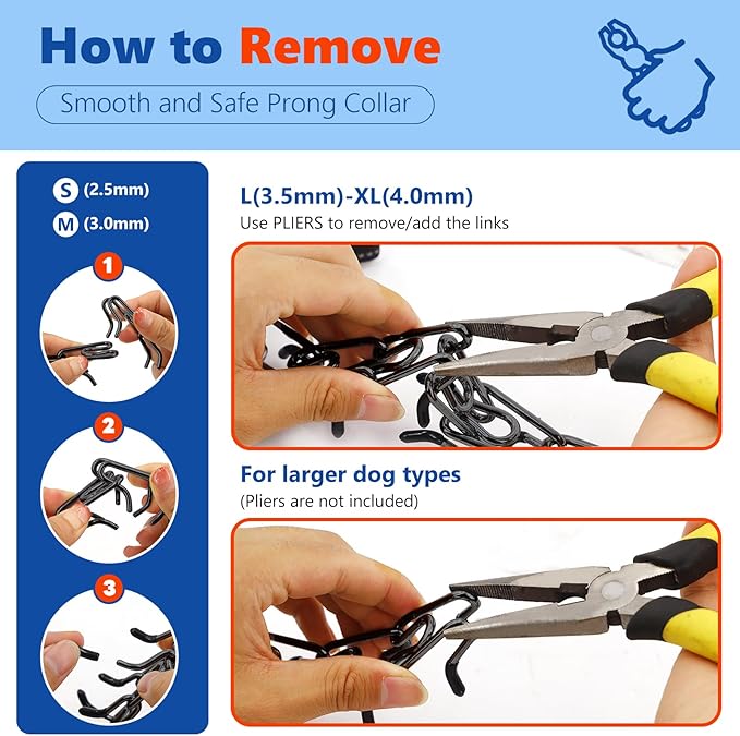 Supet Dog Prong Collar, Adjustable Pinch Training Collar with Quick Release Buckle for Small Medium Large Dogs(Packed with One Extra Links)