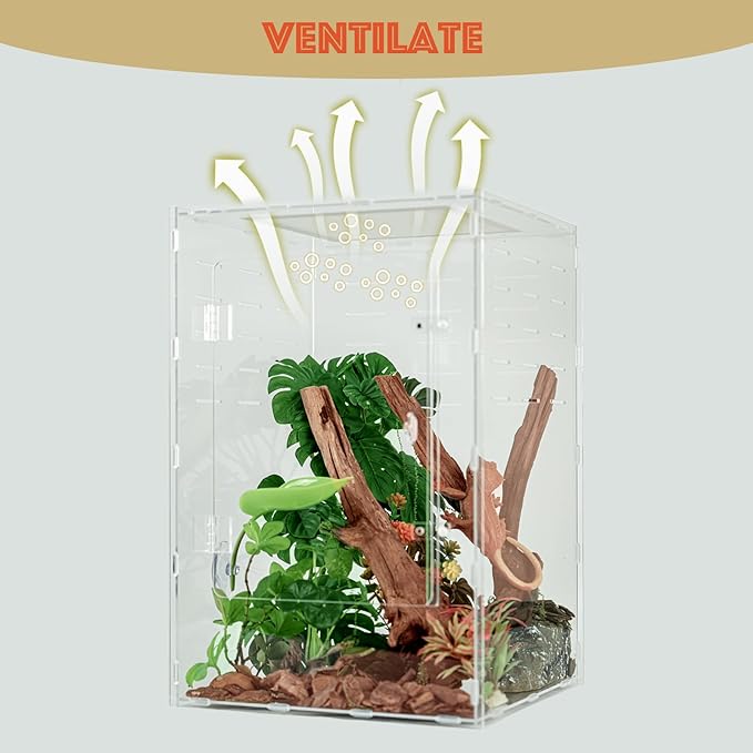 12x12x18 Reptile Tank 10 Gallon – Acrylic Reptile Enclosure Terrarium for Crested Gecko, Lizards, Spiders & Snakes – Clear Lizard Habitat Terrarium