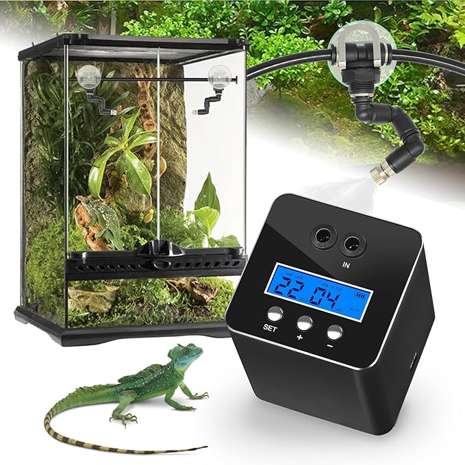 Reptile Mister System, Reptile Humidifier for Terrariums, Auto Mister with 2 Spray Nozzles for Reptiles, Snakes, Frogs, Plants