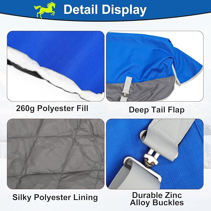 Winter Horse Blanket for Pony, Foal, Donkey, Mini Horses| Turnout Blanket for Winter | Waterproof | 1200 Denier | Blue Grey | 55 Inch
