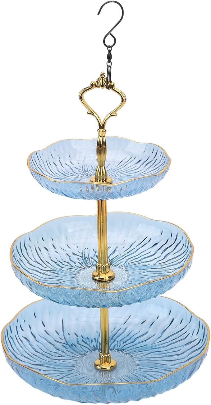 SUNGOOYUE Hanging Bird Feeder for Outdoor Use, Practical Bird Bath with 3-Tier Hanging Bowl, Holds Up to 4.5 Kg of Food, Improves The Watching Experience in Your Garden (Blue)