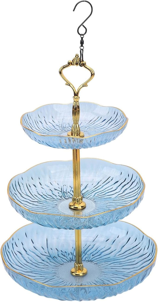 SUNGOOYUE Hanging Bird Feeder for Outdoor Use, Practical Bird Bath with 3-Tier Hanging Bowl, Holds Up to 4.5 Kg of Food, Improves The Watching Experience in Your Garden (Blue)