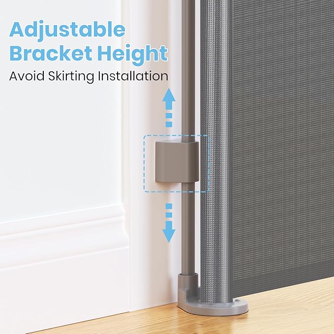 HAMOPY Retractable Baby Gate, 33" Tall, Extends up to 55" Wide, Durable Auto-Lock Baby Gate for Stairs, Mesh Dog Gate and Child Safety Gates for Doorways, Hallways, Indoor, Outdoor(Grey)
