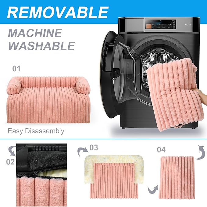 Wn's Day Luxurious Dog Couch Bed, Washable Calming Dog Couch Cover, Removable Couch Protector for Dogs, Waterproof Sofa Bed, Pet Bed Mats for Couch, Pet Couch Covers for Sofa(Pink, L)