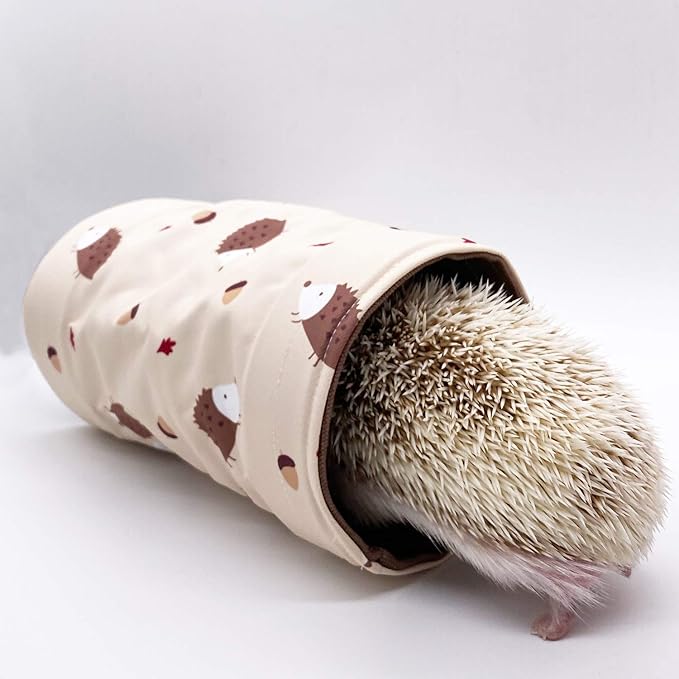 Small Animal Hideout Tunnel Collapsible Pet Play Toy Tunnel Tube for Dwarf Rabbit Hamster Guinea Pig Chinchilla Sugar Glider Hedgehog Supplies (Beige)