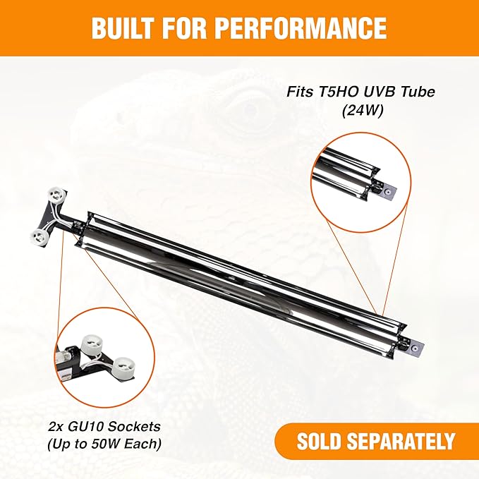 CAROLINACUSTOMCAGES T5HO Double 22” UVB Reptile Light Fixture 24w, Bearded Dragon and Reptile Terrarium Light Fixture