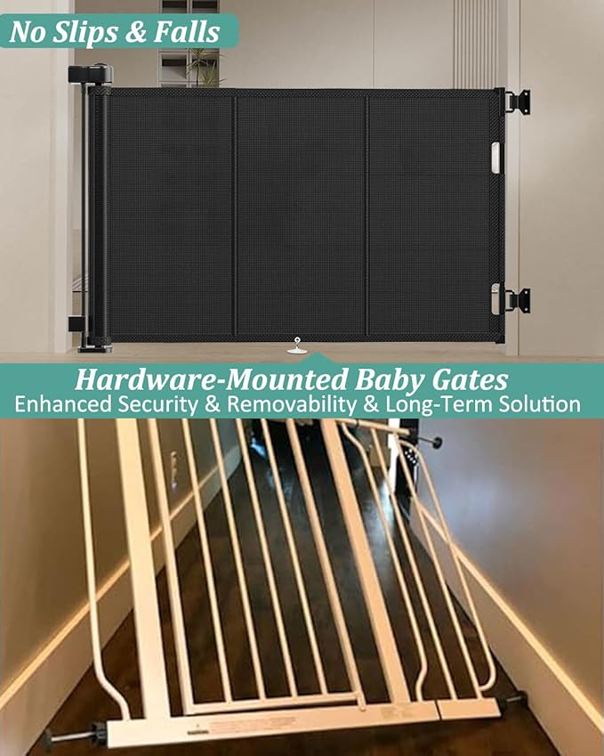 Miumoon 71 inch Retractable Baby Gates 42 inch Tall, Retractable Gate with Reinforced Strip Design to Prevent Crawling Through, 6 FT Retractable Dog Gate for Stairs, Doorways, Hallways, Indoor/Outdoor