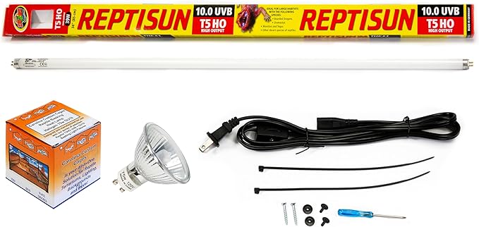 CAROLINACUSTOMCAGES Reptile 34" T5HO UVB 39W + Single GU10 Basking Light Fixture, Bundle with 10.0 UVB Tube and 75w Heat Lamp