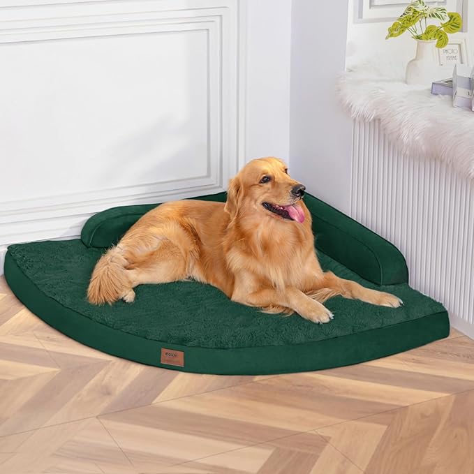 MEKIY Large Dog Bed - XL Orthopedic Egg-Crate Memory Foam Dog Beds with Removable Washable Cover, Waterproof Pet Beds with Non-Slip Bottom, Dark Green