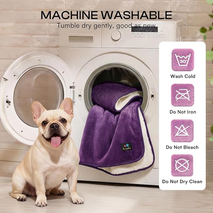Luciphia Waterproof Blanket for Dog Washable Reversible Sherpa Fleece Throw Blanket for Bed Couch Soft Liquid Pee Proof Furniture Cover Protector for Small Medium Large Pet Cat Purple 40" x 28"