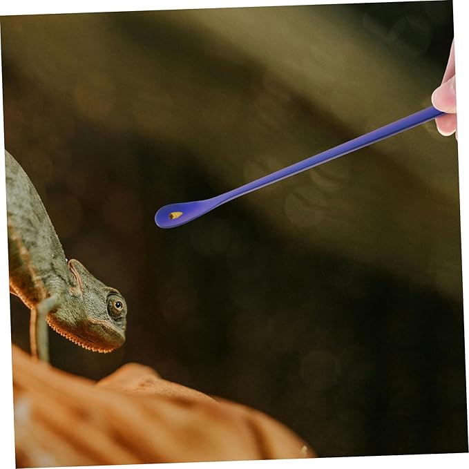 2pcs Reptile Feeding Spoon Long Handle Stainless Steel Pet Food Tools for Lizards Convenient Feeding Supplies for Small Animals Blue