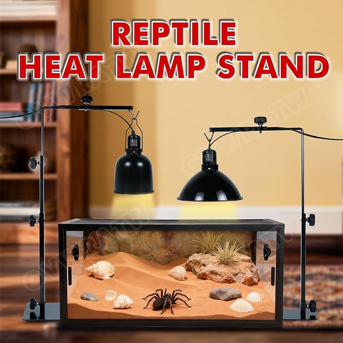 Reptile Lamp Stand, Adjustable 15.5-35 Inch Floor Light Holder for Heat Lamp & Dome, Metal Bracket for Terrarium Lighting & Heating.