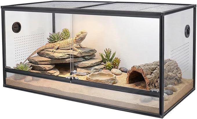 Bearded Dragon Tank 120 Gallon Reptile Terrarium 4x2x2 Ft, Aluminum Reptile Enclosure with 270° View, Mesh Top, Lockable Sliding Glass Doors
