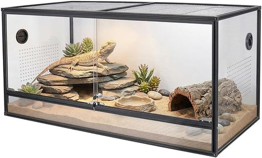 Bearded Dragon Tank 120 Gallon Reptile Terrarium 4x2x2 Ft, Aluminum Reptile Enclosure with 270° View, Mesh Top, Lockable Sliding Glass Doors