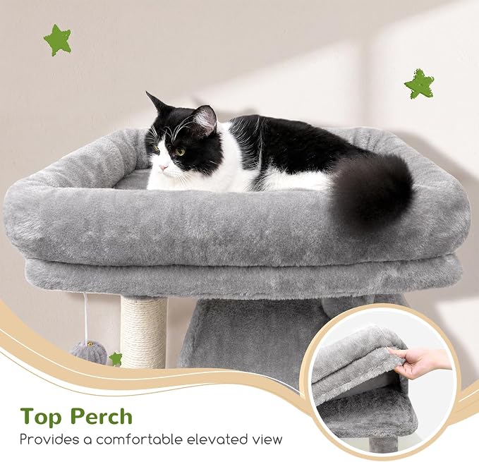 Globlazer Heavy Duty Cat Tree, 70 inch Sturdy Cat Tree for Indoor Cats Extra Large Cat Tower with Scratching Post, Hammock, Cat Condo for Adult Cats Kittens, F70 Pro, Light Grey - Image 2