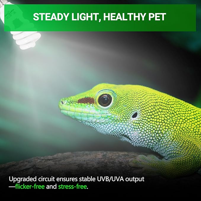 REPTI ZOO UVB Light for Tropical Reptile, 2 Pack 5.0 26W UVA UVB Reptile Light Bulb, UVB Lamp for Crested Gecko Leopard Gecko Frog Toad Snake Chameleon