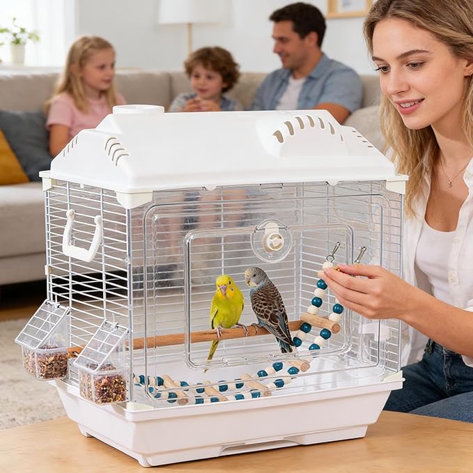 Bird Cage Carrier, Breathable Escape-Proof Portable Cage, Small Canary and Parakeet Travel Habitat, Aviary with Compact Design, Sturdy Material, Cockatiel Lovebird Conures Indoor