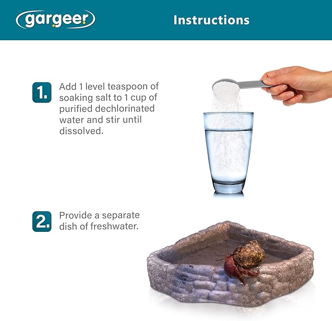 Gargeer Hermit Crab Soaking Salt, Ocean-Like Environment, Includes Calcium and Trace Minerals, No additives or Harmful Ingredients. for Optimal Health and Well-Being. Made in The USA. Enjoy !