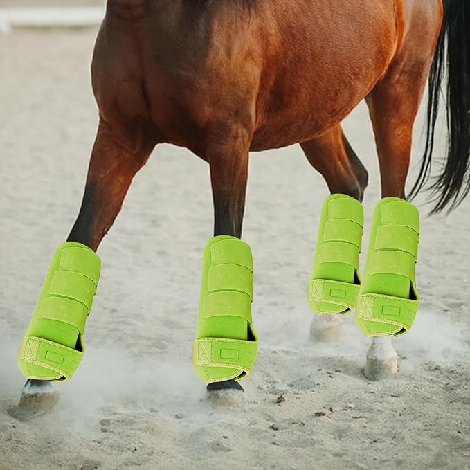 Generic 4Pcs Horse Boots Leg Protectors Adjustable Comfortable Neoprene Reusable Breathable Horse Protectors Equipment Set, Light Green, S