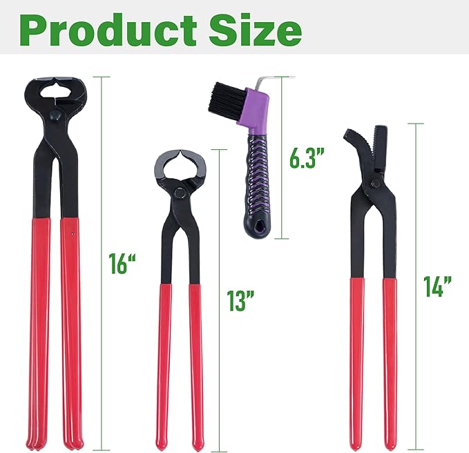 lukar 8PCS Farrier Tools Kit Horse Hoof Trimmers, Includes 16" Horse Hoof Nipper, 13" Horseshoe Cutting Pliers, 14" Hoof Nail Clincher, Hoof Hammer, Hoof Knife, Rasp File, Horseshoe Brush