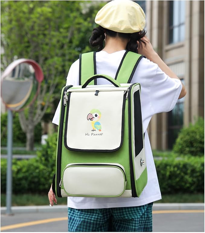 Portable Bird Travel Carrier Backpack for Small Birds Including Perch and Feeder 32x43x28cm Nylon Fabric Blue Pink White