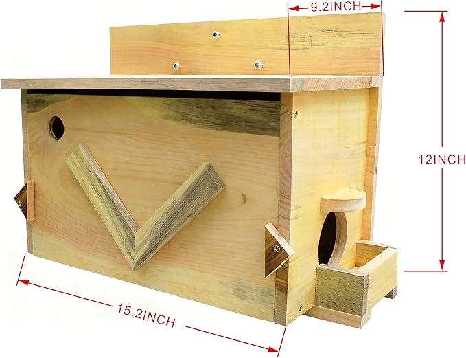 Large Solid Wood Squirrel House - Handmade All-Weather Outdoor Nesting Box to Welcome Squirrels & Chipmunks - Easy Mounting Kit for Backyard, Tree, or Fence