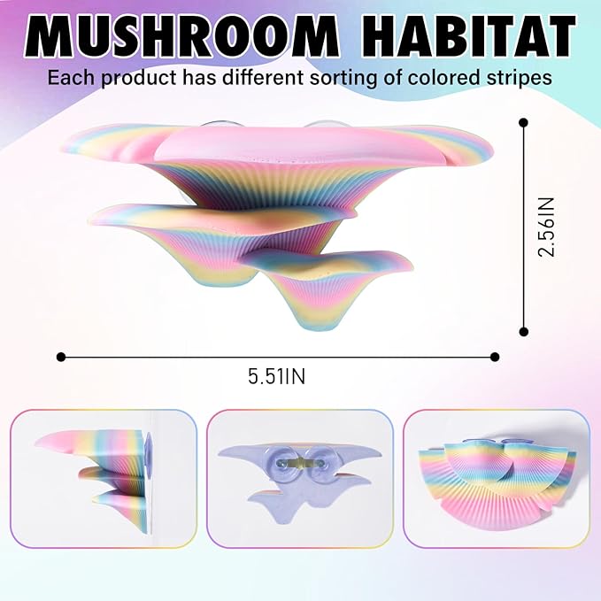 Mushroom Reptile Tank Decor, Mushroom Climbing and Resting Platform Habitat for Tree Frog Terrarium, Reptile Ledge for Leopard Gecko, Lizards, Fish, Turtle, Hermit Crab (Colorful)