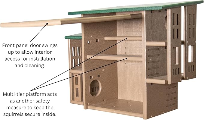 JCS Wildlife Nutty Mansion Squirrel House – Spacious, Durable, and Eco-Friendly Shelter for Backyard Wildlife (Tan/Green)