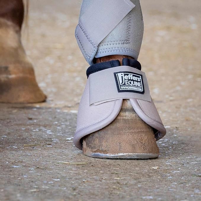 Jeffers Equine No Turn Bell Boots for Horses - Khaki, Medium | Shock Absorbing Hoof Protection | Secure Double Hook & Loop Closure, Perfect for Travel, Turnout, Training, & Riding - 1 Pair