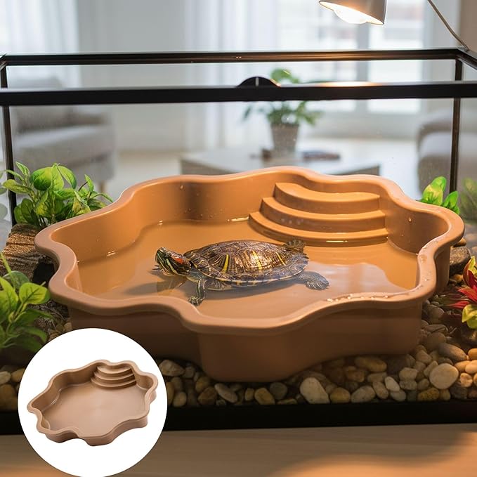 Pet Bathing Tub with Accessory Ramp - Reptile Soaking Container with Climbing Feature