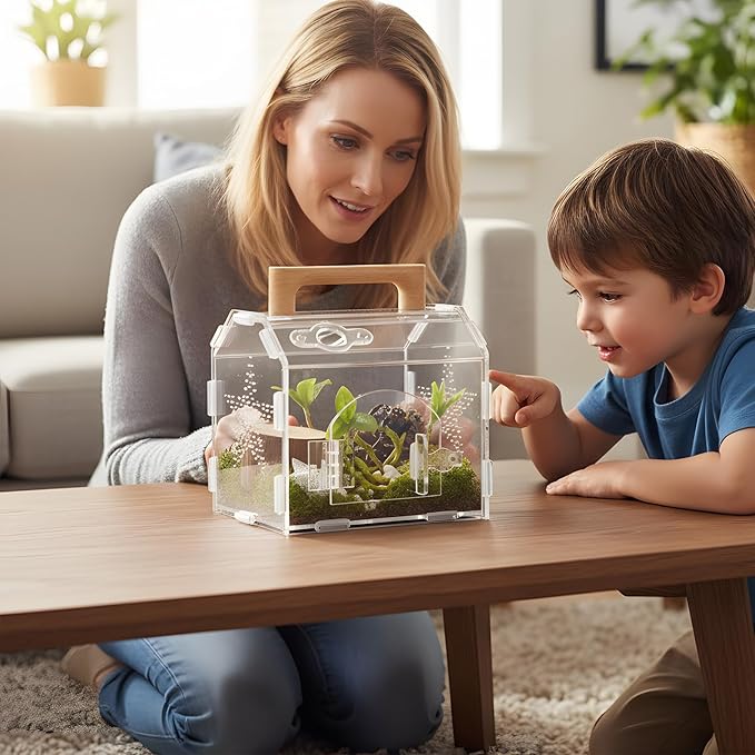 Acrylic Jumping Spider Habitat, Reptile Terrarium Easy Assembly, Bug Enclosure, Praying Mantis Habitat, Frog Enclosure (Small-6.3 * 4.7 * 6.7in)