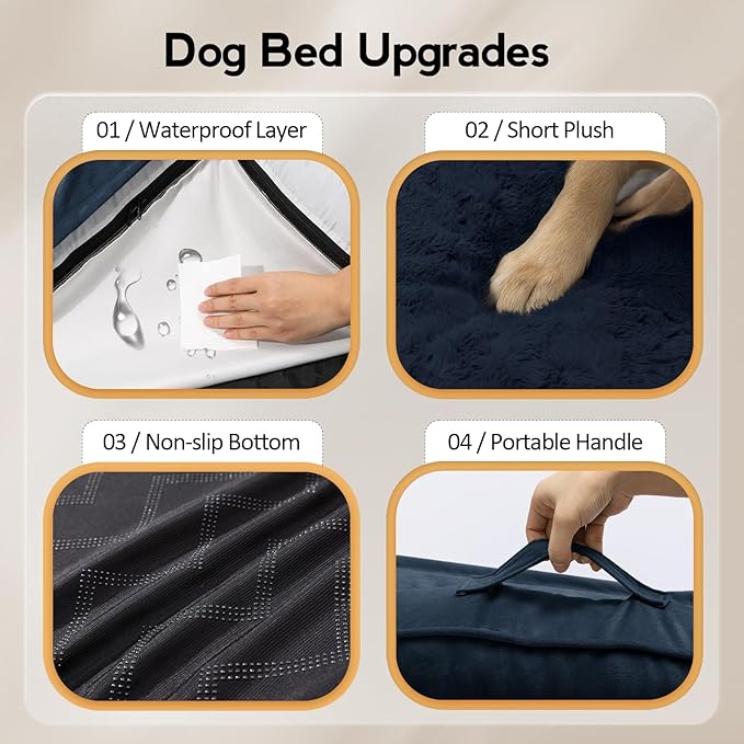 MEKIY Large Orthopedic Dog Bed with Sides Big Dog Beds with Removable Washable Cover Non-Slip Waterproof Pet Bed for Medium Large Dogs - Navy Blue L