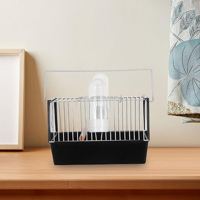 BESTonZON Handheld Plastic Bird Cage Portable Pet Bird Transport Cage Parakeet Travel Carrier with Handle Black