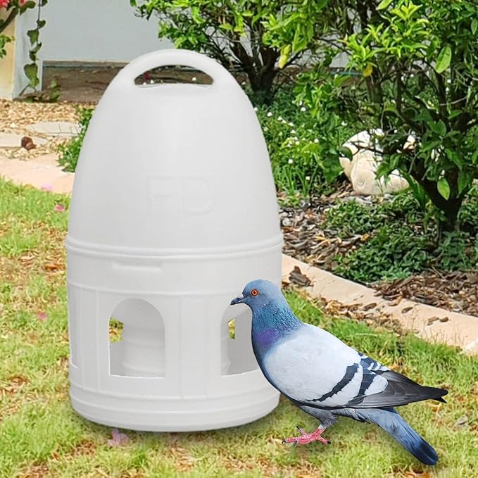 2 Pack Automatic Bird Feeder for Pigeons and Chickens, 5L 10L White