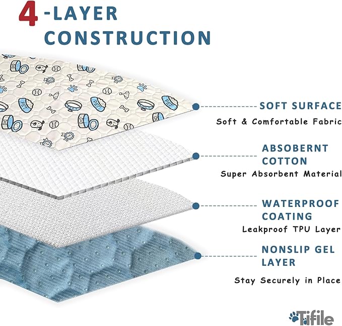 Washable Pee Pads for Dogs, 2 Pack Reusable Puppy Pads, Absorbent Whelping Pads with Bone Print, Non-Slip Waterproof Pet Training Pads for Couch, Crate, Potty Training - 41x41in
