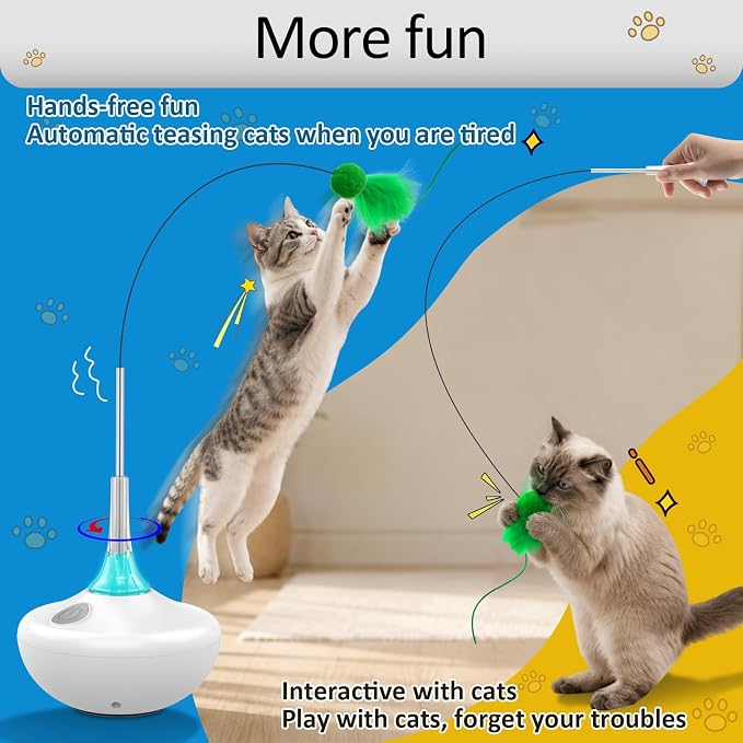 Interactive Cat Toy with Touch Activation, Automatic Spin Cat Toys for Indoor Cats, 26-Inch Extra Long Feather Wand, Rechargeable - Image 7