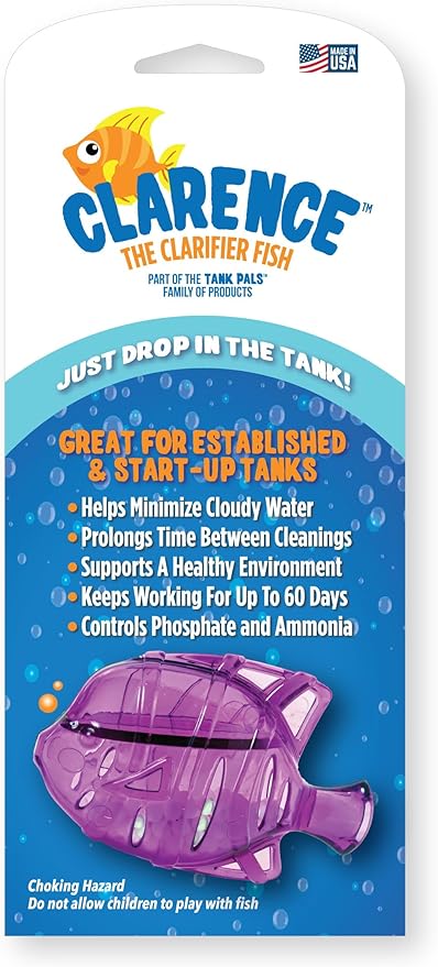 Clarence the Clarifier Fish - 6 pk, Purple - Aquarium Treatment, Clear Cloudy Fresh-Saltwater, Fish-Plant Safe, 10gal Tank Maintenance Each