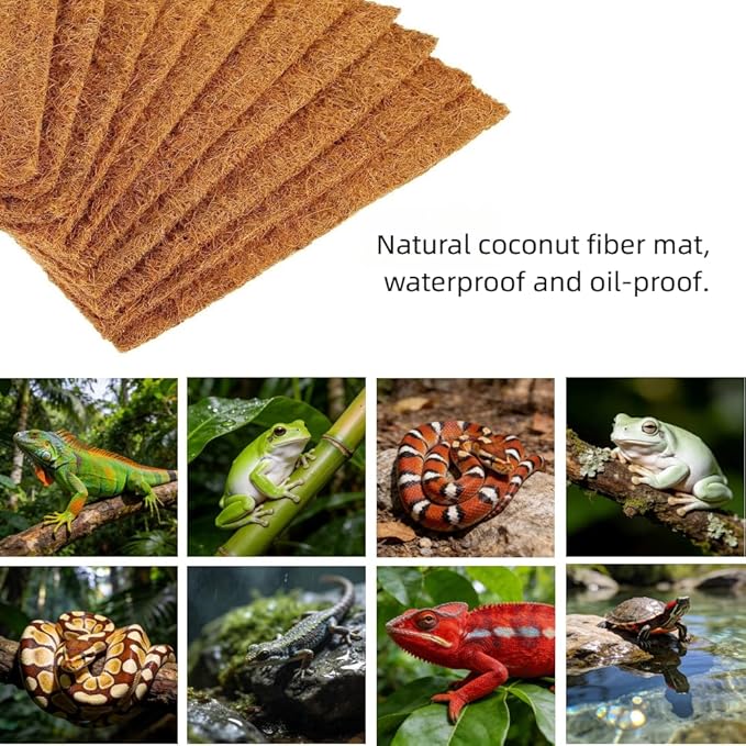 Laoha 10-Pack Reptile Carpet Liners, 12 x 12 Inch Natural Coconut Fiber Mats for Reptile Tanks, Terrariums?€? Substrate Bedding for Bearded Dragons, Tortoises, Lizards, Snakes, Turtles & Leopard Geckos