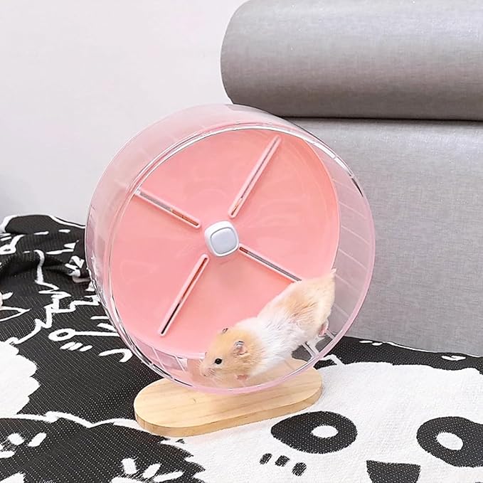 Silent Hamster Wheel,10.2 Inch Quiet Spinner Syrian Hamster Running Wheel,Anti-Skid & Adjustable Stand for Gerbils, Rats, or Other Small Pets,Pink