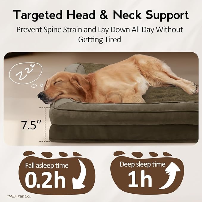 MEKIY Large Orthopedic Dog Bed with Sides Big Dog Beds with Removable Washable Cover Non-Slip Waterproof Pet Bed for Medium Large Dogs - Light Coffee L
