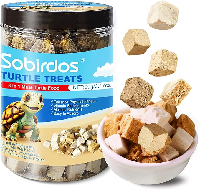 Turtle Treats,3 in 1 Meat Turtle Food,Made with Fresh Meat,Chicken&Duck&Fish Freeze-Dried,Enriched Protein & Vitamins(3.17oz/4.23oz) (3.17oz-3in1)