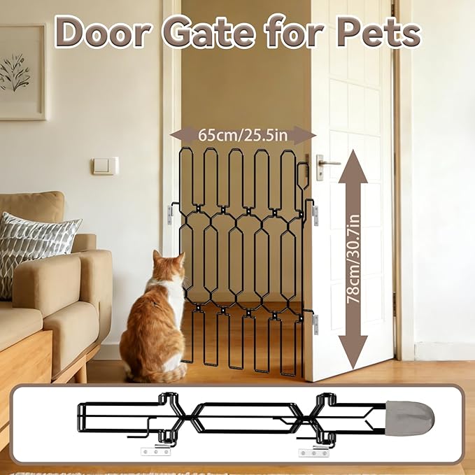 SNUOWU Retractable Metal Dog Gate for Front Doors & RVs, 25.5" Wide 30.7" Tall Bite-Proof Pet Dog Barrier, Space-Saving Wall-Mounted Front Door Gate for Indoor Use