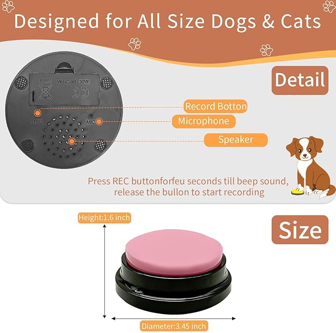 RIBOSY Dog Buttons for Communication, 10 Pcs Dog Speech Training Buzzers with 50 Training Stickers, Train Your Dog to Voice What They Want