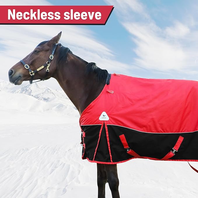 1680D All-Weather Horse Turnout Blanket with Detachable Neck Cover - 280g Medium Weight Winter Horse Blanket, Water-Resistant & Breathable for Cold Weather (78in/145cm)