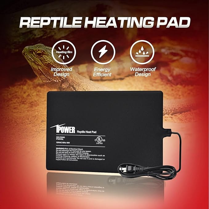 iPower 8x12 Inch Reptile Heat Pad Under Tank Heater, Energy-Efficient & Waterproof Design Terrarium Warmer Mat for Turtles, Lizards, Snakes & Small Pets